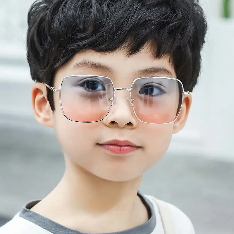 Модные квадратные солнцезащитные очки для мальчиков и девочек в металлической