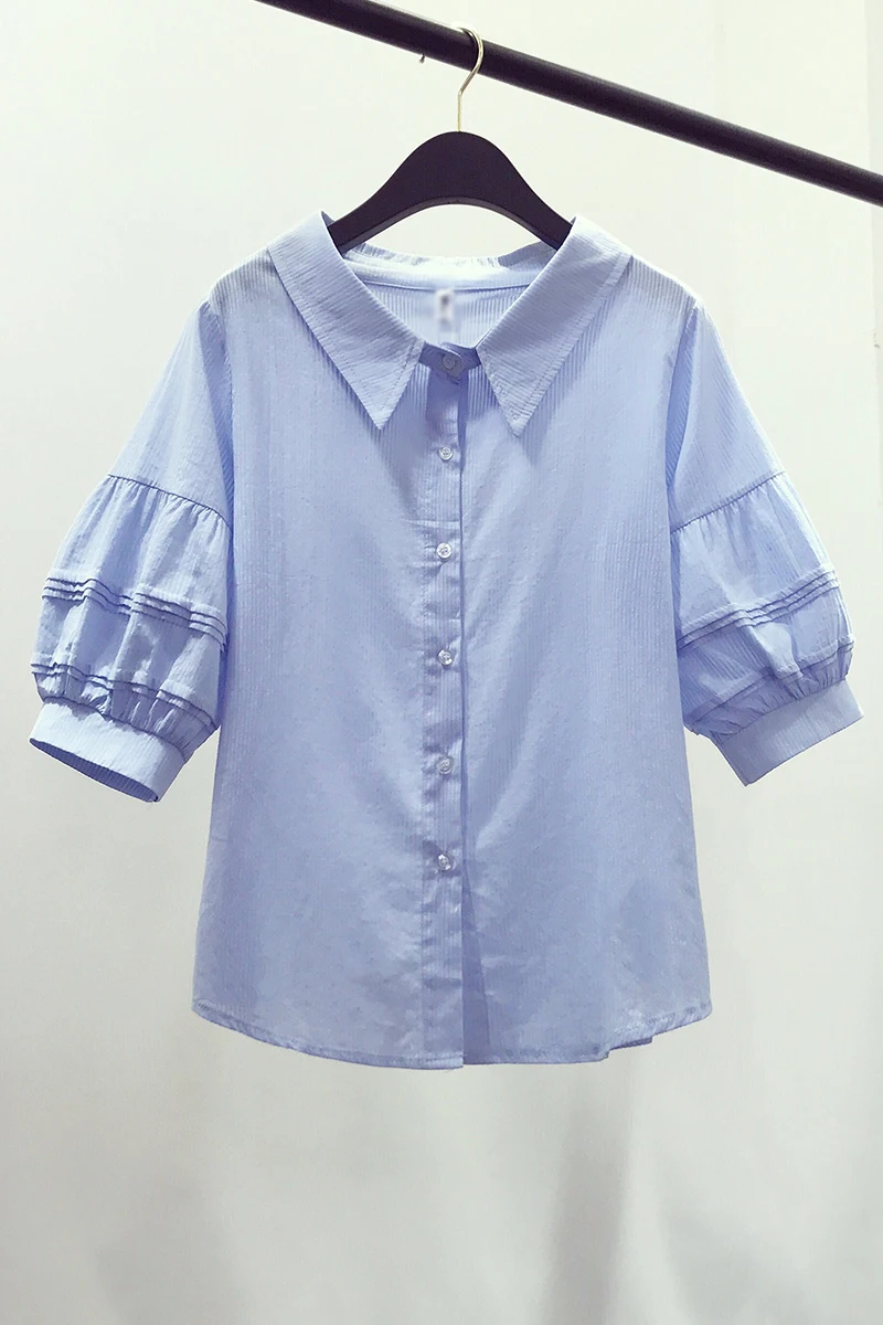 COIGARSAM 4XL размера плюс рубашка в полоску женские топы Новые летние свободные - Фото №1