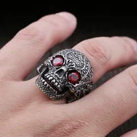 gothic titanium black kull red stone rings punk rock 316l stainless steel finger ring mens biker male jewelry