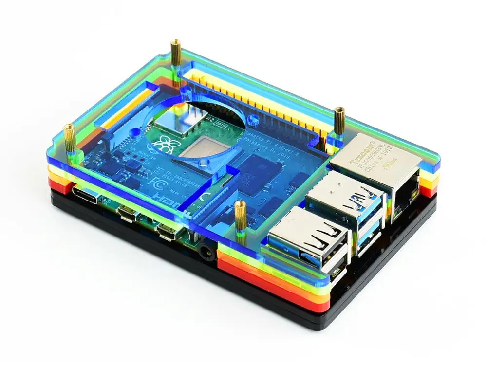 Waveshare цветной Радужный акрил чехол для Raspberry Pi 4, с охлаждающим вентилятором, пылестойкость, хорошее распределение тепла