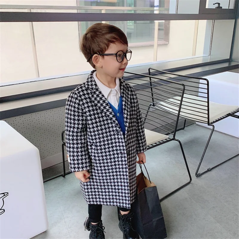 

Baby Boy Girl Woolen Jacket Long Double Breasted Infant Toddle Lapel Tweed Coat Spring Fall Winter Baby Outwear Clothes 1-12Y
