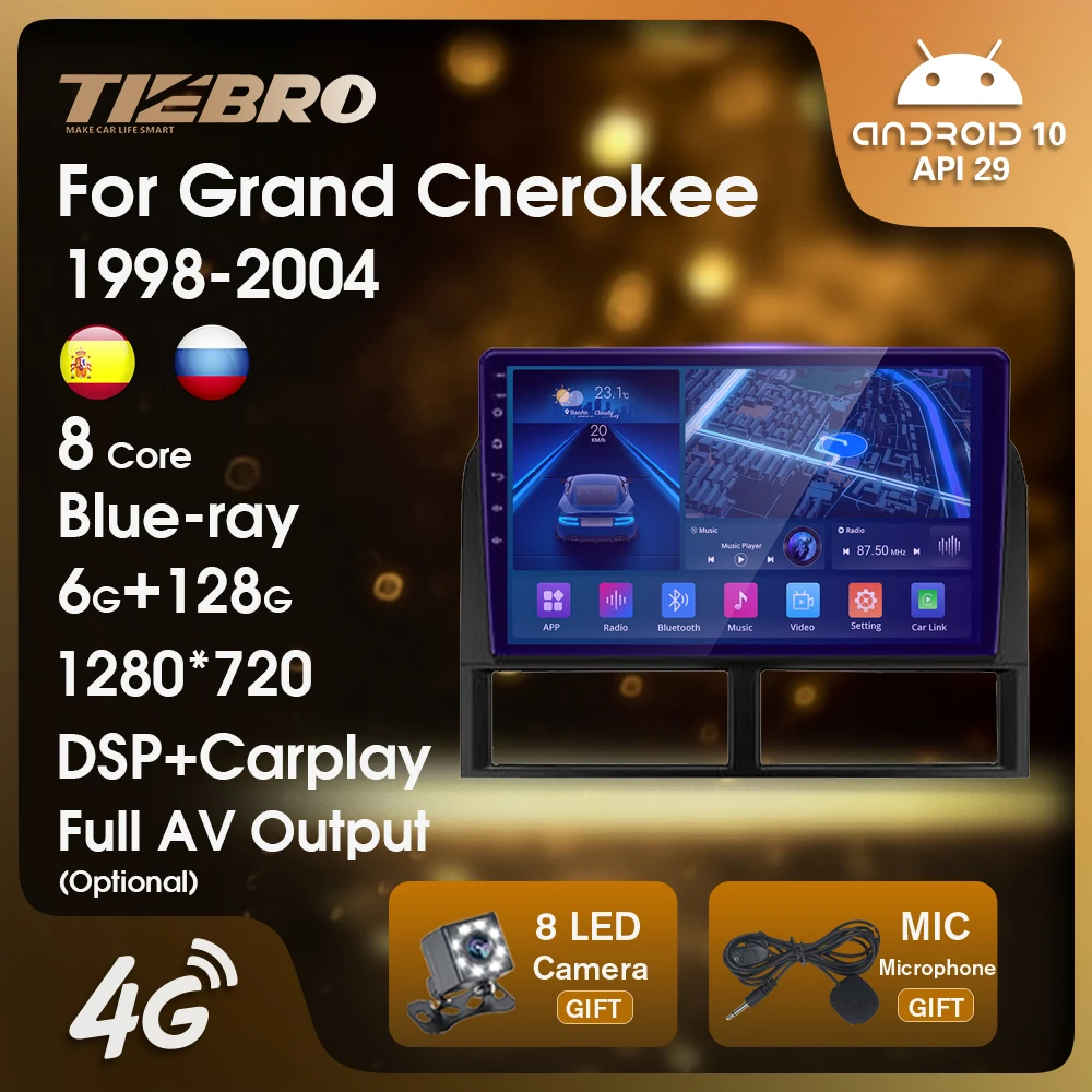 

TIEBRO Car Radio For Jeep Grand Cherokee II WJ 1998-2004 Blu-ray IPS Car Stereo Android10 Auto Radio 2DIN GPS Navigation 6G+128G
