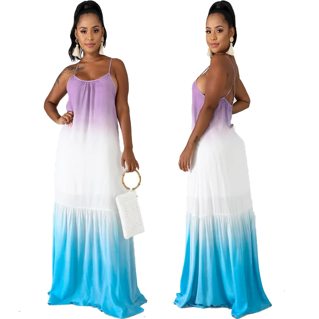 

S M XL XXL Europe and the United States sexy fashion summer digital printing hanging wide loose casual women's dress