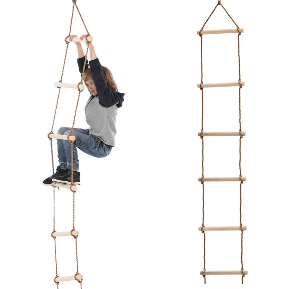5 Wooden Rungs PE Rope Ladder Children Climbing Toy Kids Sport Swing Safe Fitness Toys Equipment Indoor Outdoor Garden Ma14 | Спорт и