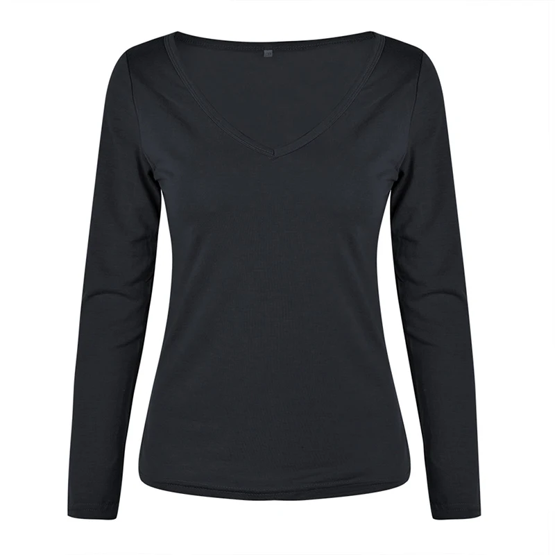 

Autumn Winter 2019 Women Sexy V-neck T-shirt Fashion Casual Women Solid Slim Fitlong Sleeves Loose Shirt Women Plus Size