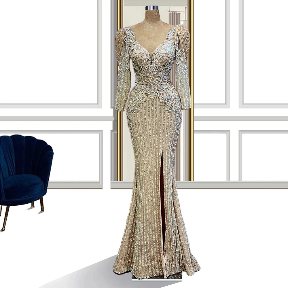 Роскошное платье-Русалка для выступления на сцене певицы с длинным рукавом
