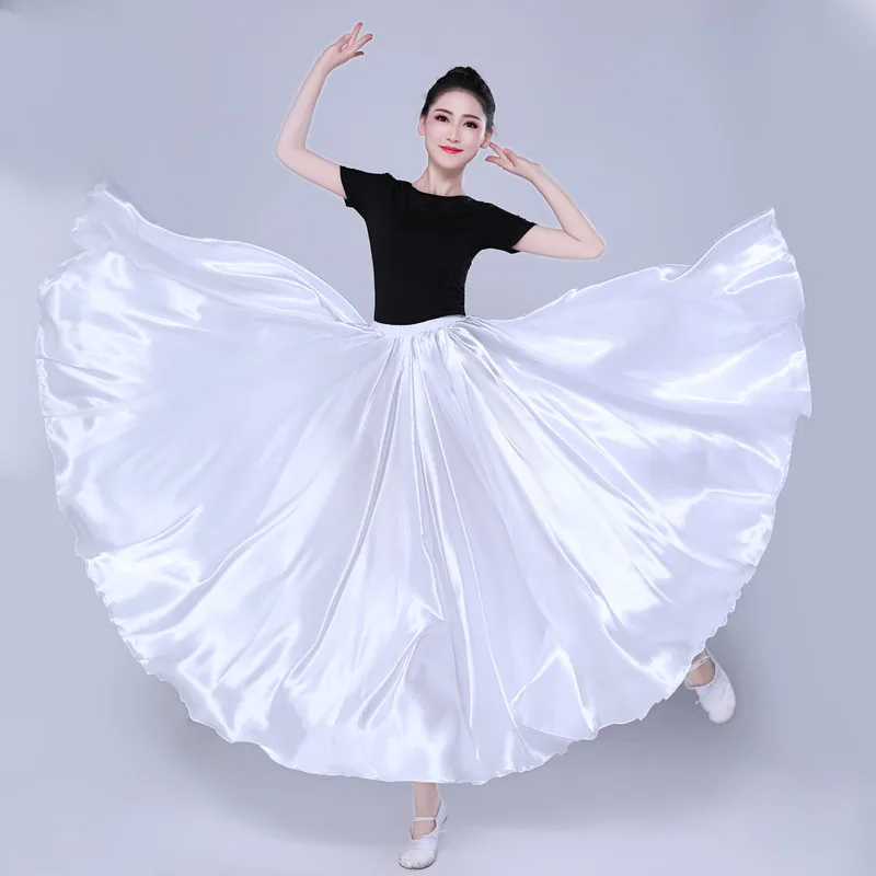 

New Woman 360 Degree Solid Satin Skirt Belly Dance Women Gypsy Long Skirts Dancer Practice Wear