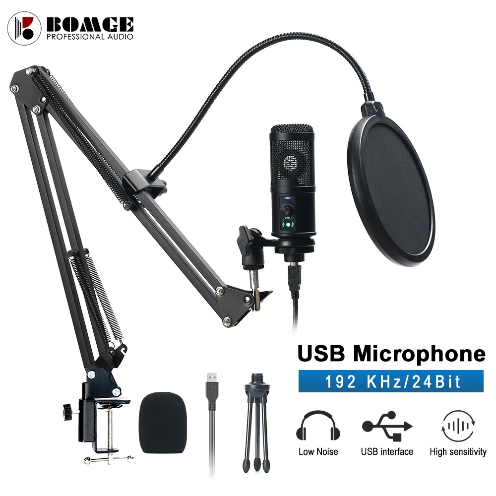 Конденсаторный usb микрофон BOMGE для студийной записи ноутбука ПК windows mac youtube tiktok