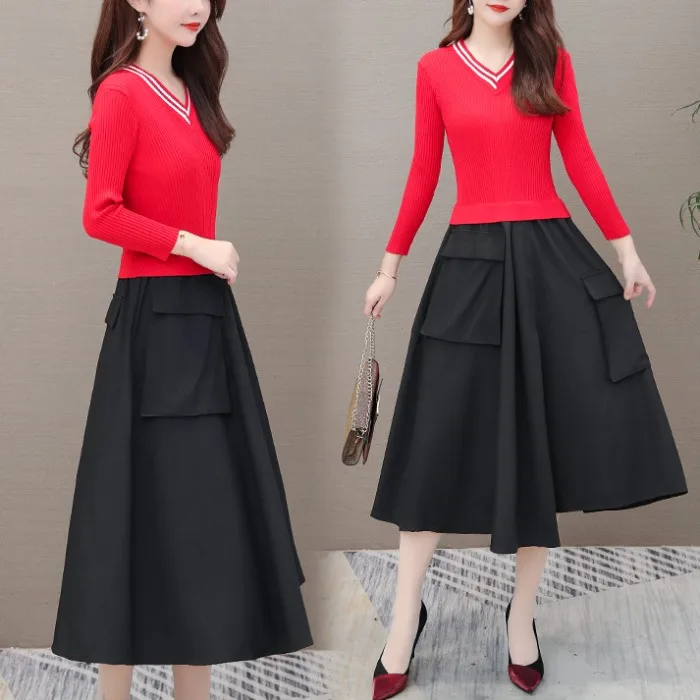 AYUNSUE 2020 весна вязаное платье свитер для женщин элегантное с v вырезом и длинным