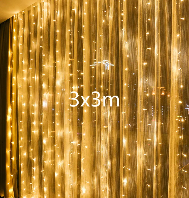 3x3m light Светодиодный светильник с Лунной звездой, гирлянда Ins, Рождественский светильник s, декоративный праздничный светильник s, занавес, вечерние, свадебные, Неоновые фонари, 220 В, сказочный светильник - Испускаемый цвет: 3x3m light