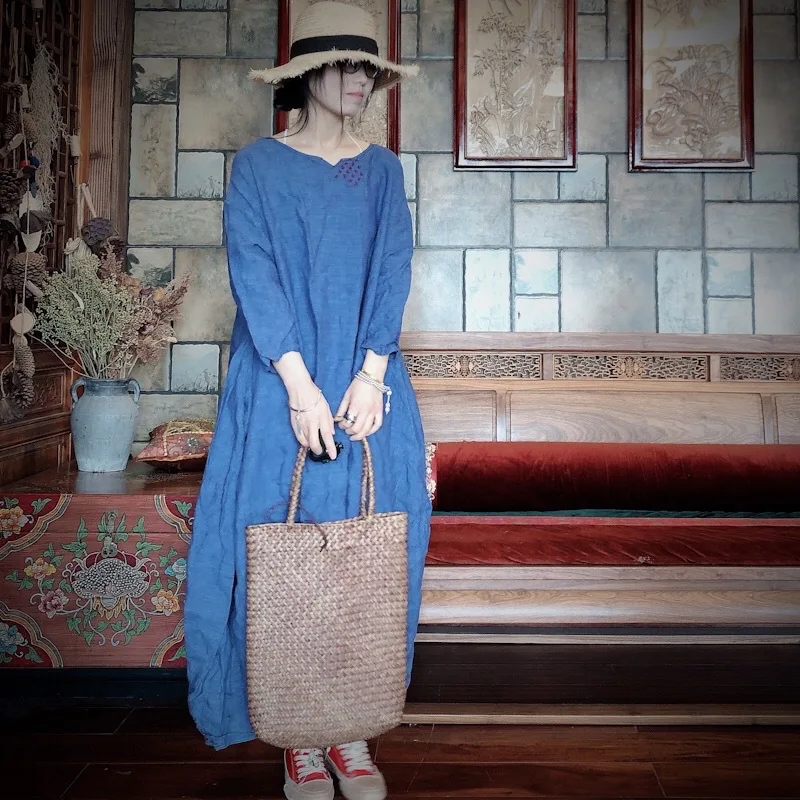 Женское свободное льняное платье с вышивкой женское винтажное d женские платья