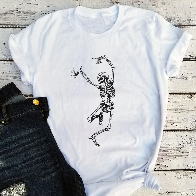 

Футболка женская с принтом «Танцы с смертью», винтажный Модный Топ с графическим принтом в стиле Харадзюку, уличная одежда с рисунком из фил...