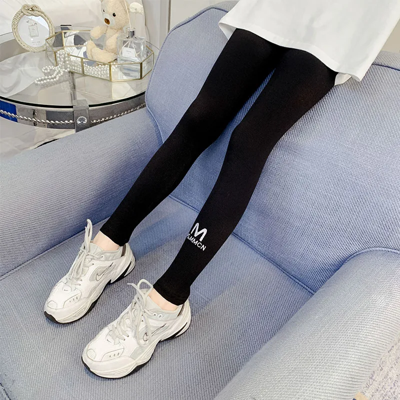 

Осенне-весенние леггинсы для девочек, черные/серые эластичные леггинсы с высокой талией для подростков, на возраст 6, 8, 10, 12 лет, 2021