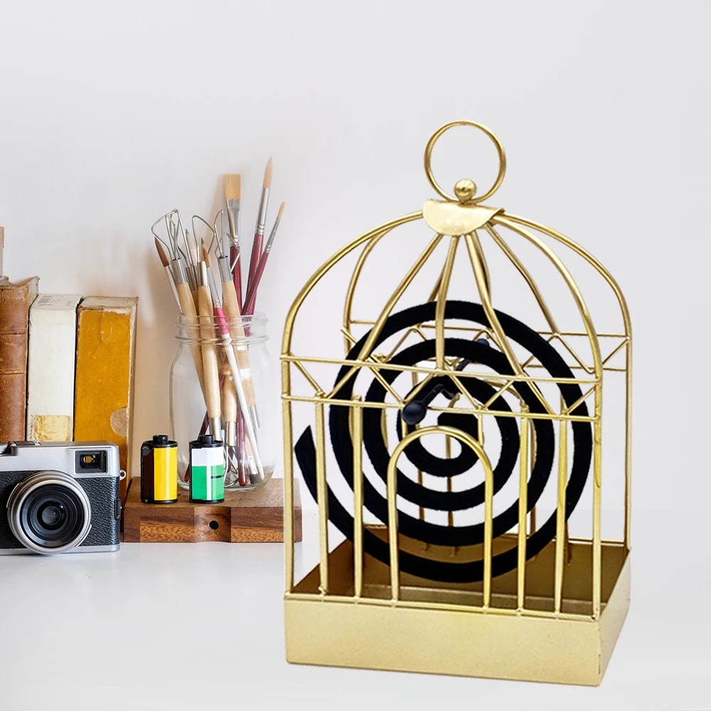 

Birdcage Shaped Mosquito Repellent Incense Holder Tray Fireproof Coil Box Metal Wrought Iron Burners Plate Rack Home Hotel Decor