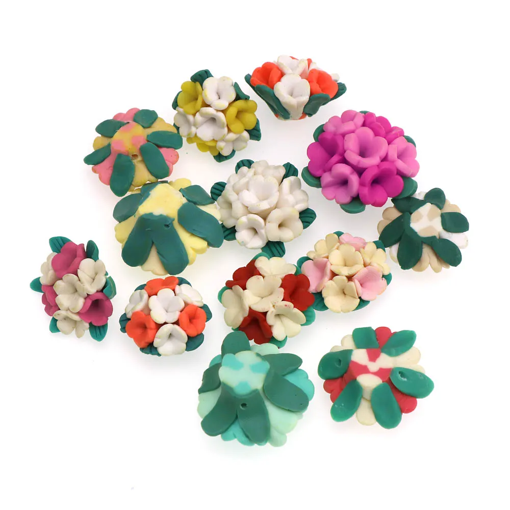 10 шт. бусины из полимерной глины с тремя тычинками|Бусины| |