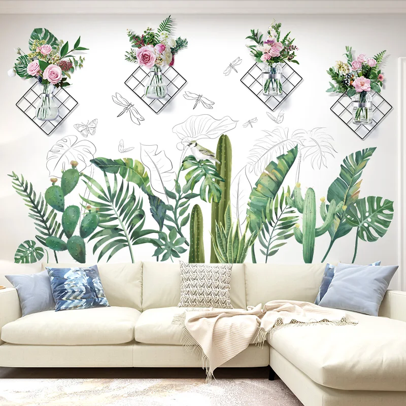 

[SHIJUEHEZI] Flowers Plants Wall Stickers DIY Grass Leaves Wall Decals for Living Room Bedroom Kitchen Home Wedding Decoration