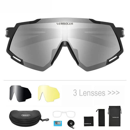 3 lens set Silver NEWBOLER Polarized 5 Lens Cycling Sunglasses UV400 Mountain Road Bike Eyewear Outdoor Sport Cycling Glasses Bicycle Goggles - Цвет: 3 lens set Silver