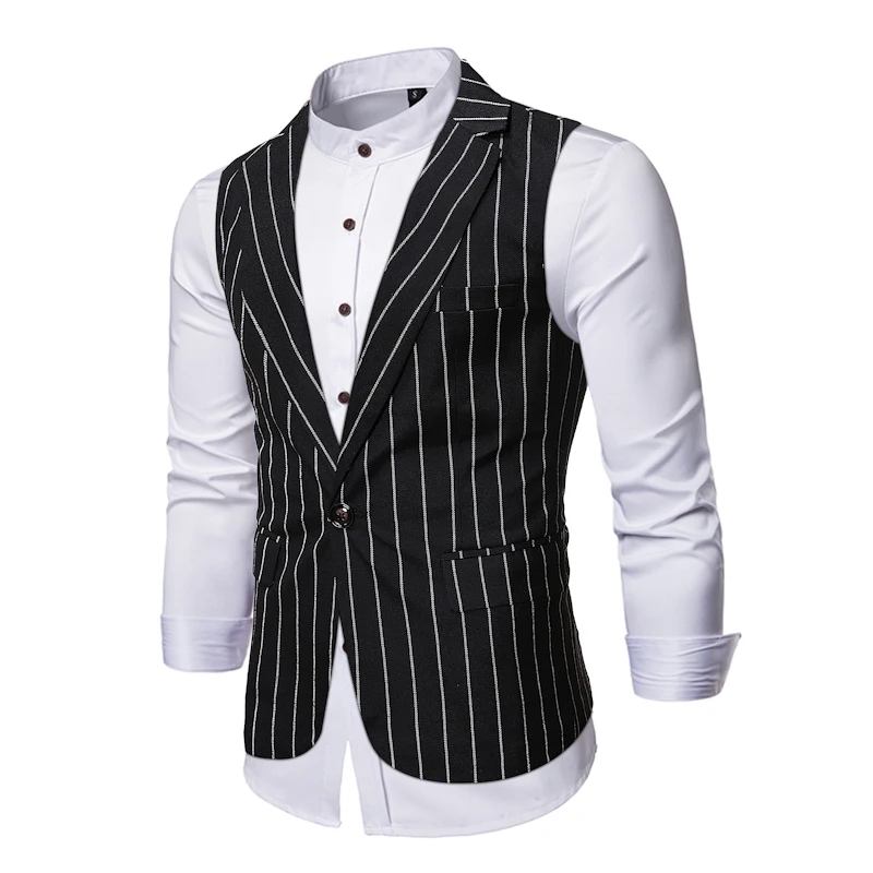 

Single Button Dress Striped Vests For Men Formal Business Slim Fit Sleeveless Suit Vest Waistcoat Jackets Chalecos Para Hombre