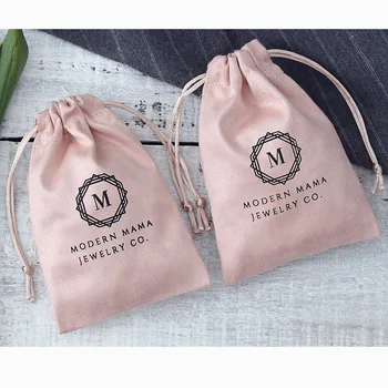 100 Personalized Logo Print Drawstring Bags Velvet Jewelry Packaging Pouches Chic Wedding Favor Bags Pink Flannel Cosmetic Bags