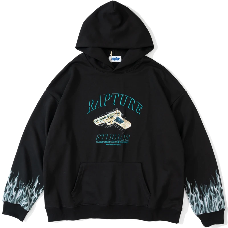 

Men Gun Letter Print Couple Hoodie Sweatshirt Unisex Autumn Oversize Casual Retro Pullover Female Cotton Harajuku Hoodies Tops
