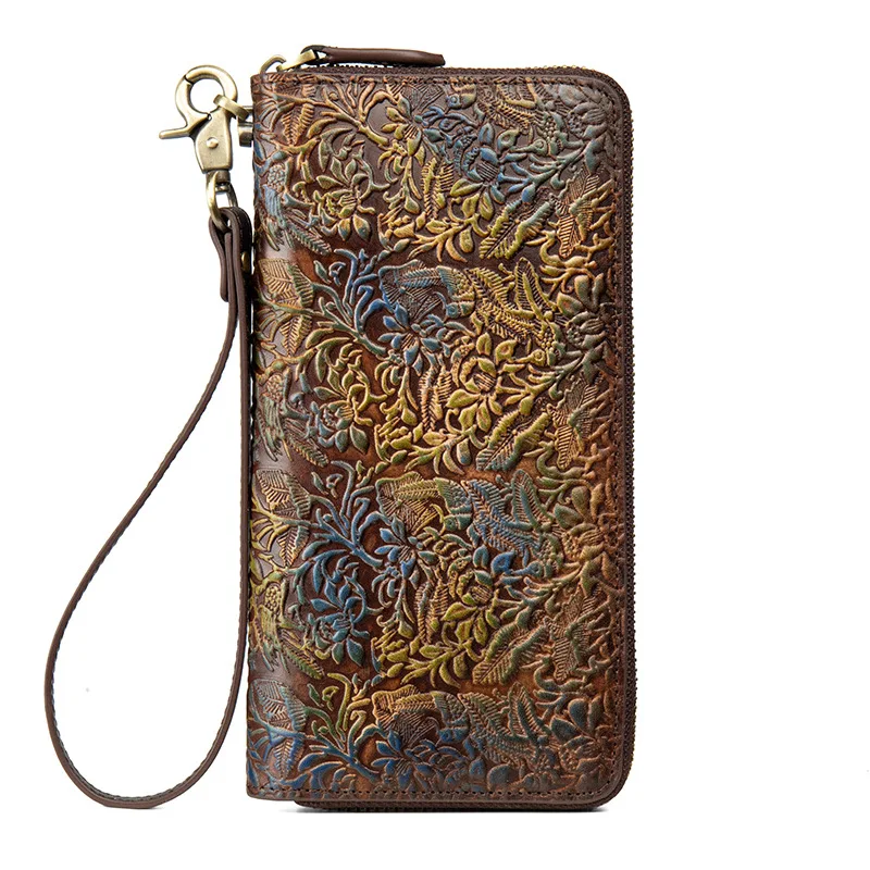 

YourSeason Genuine Leather Ladies Hand Bag Vintage Large Clutch Wallet Multi Card Holder Handmade Women Embossed Cowhide Purse