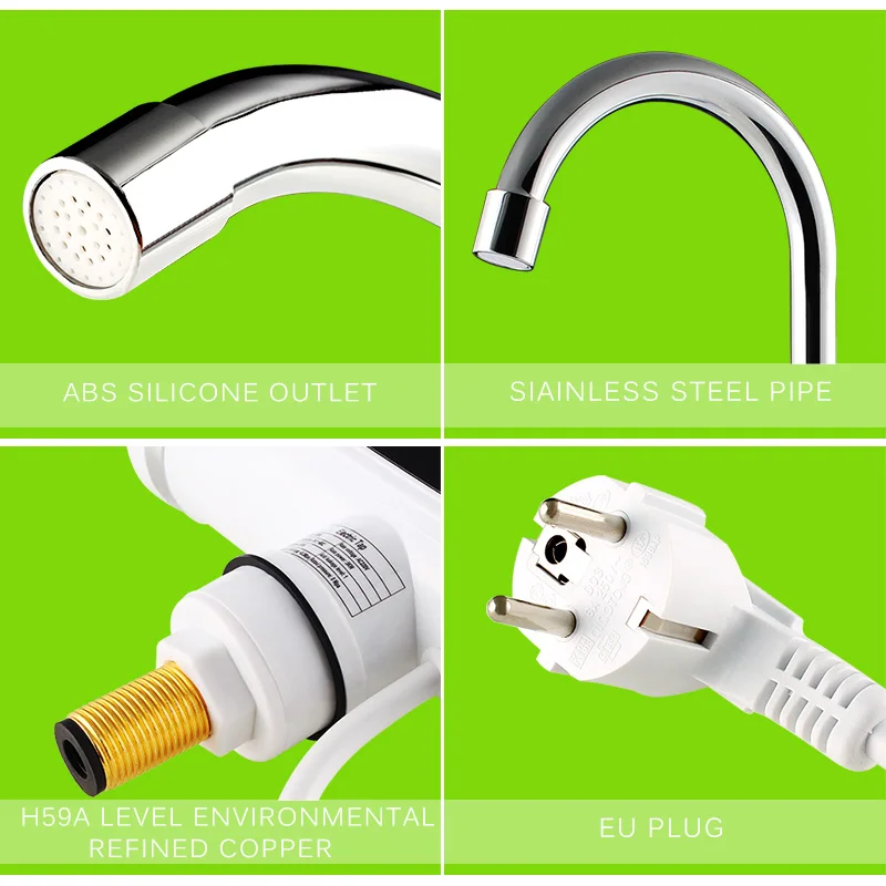 

ATWFS Electric Hot Faucet Water Heater Electric Tankless Water Heating Kitchen Faucet Digital Display Instant Water Tap 3000 W