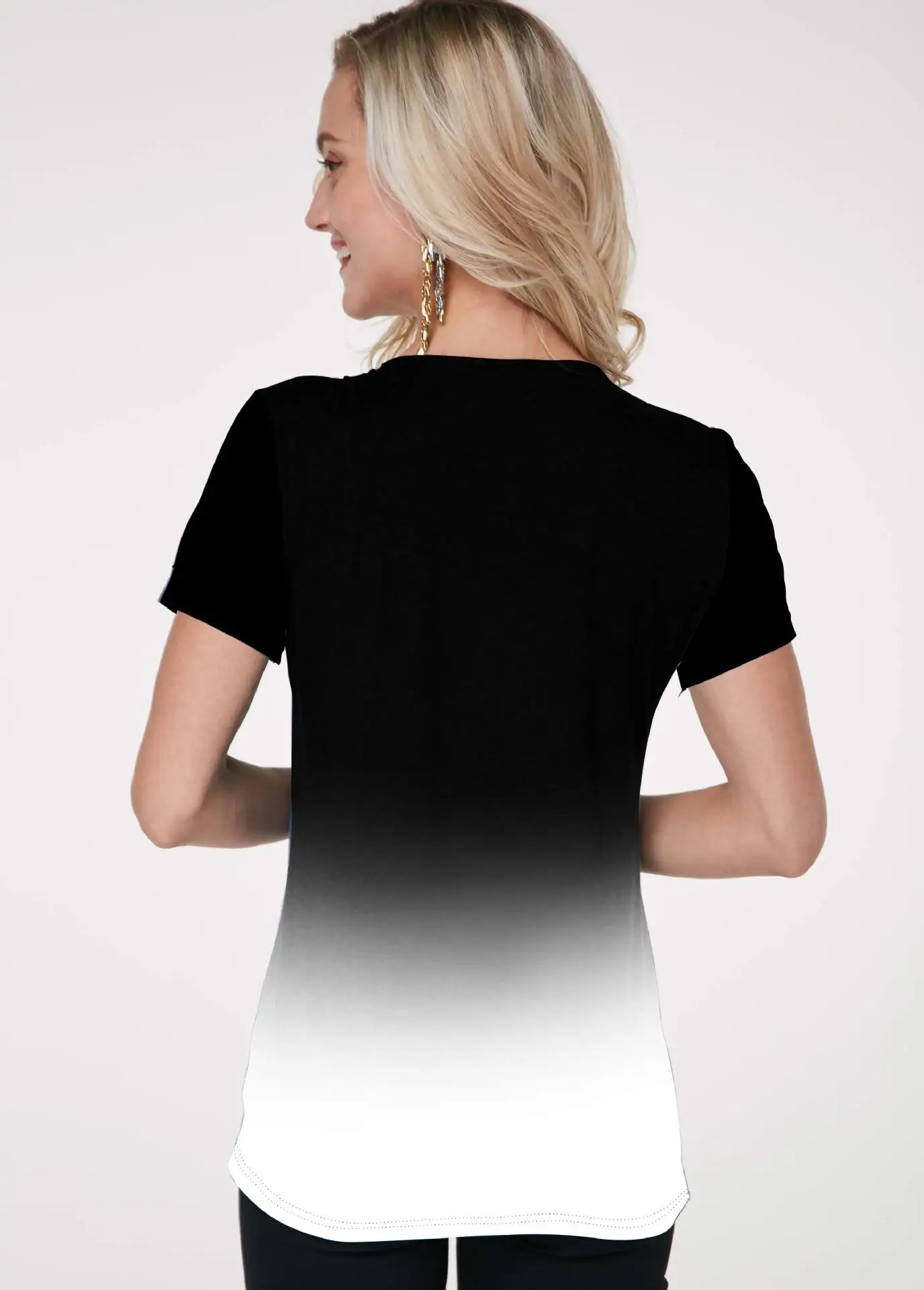 

Women T Shirts Cross V Neck Digital Printing 2021 Summer New Casaul Loose Cotton Clothes Pullover Short Sleeve White Ladies Tee