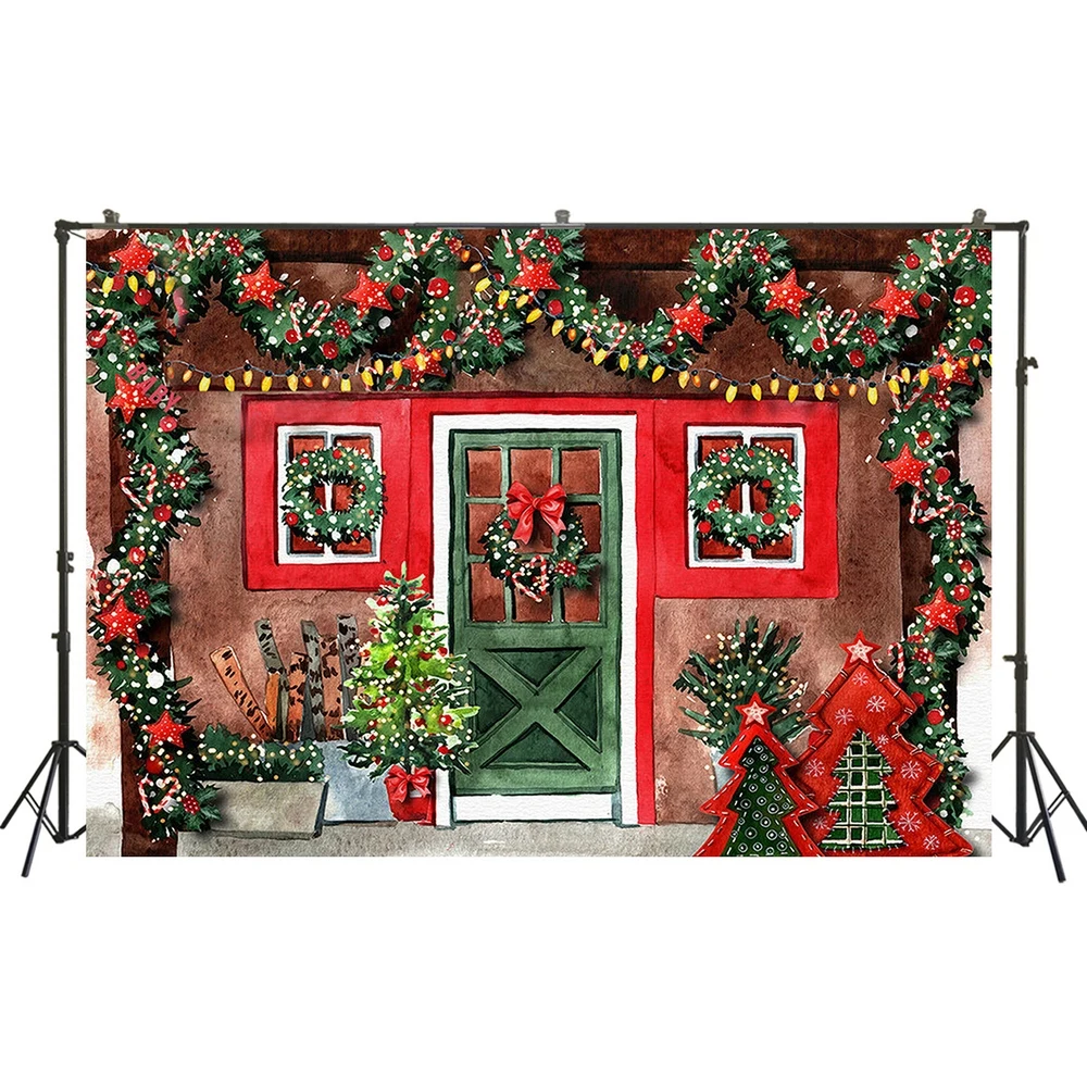 Santa's Grotto work Shop Christmas Backdrop Noel Xmas Party Banner Painting Sparkle Lights Portrait Background Photo Studio Prop |
