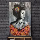 Японская женщина, граффити, искусство, фотообои, сексуальная женщина, уличное искусство, украшение для стены дома
