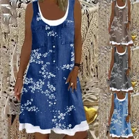 summer stylish floral print sleeveless dress two piece vest dress all match for travel