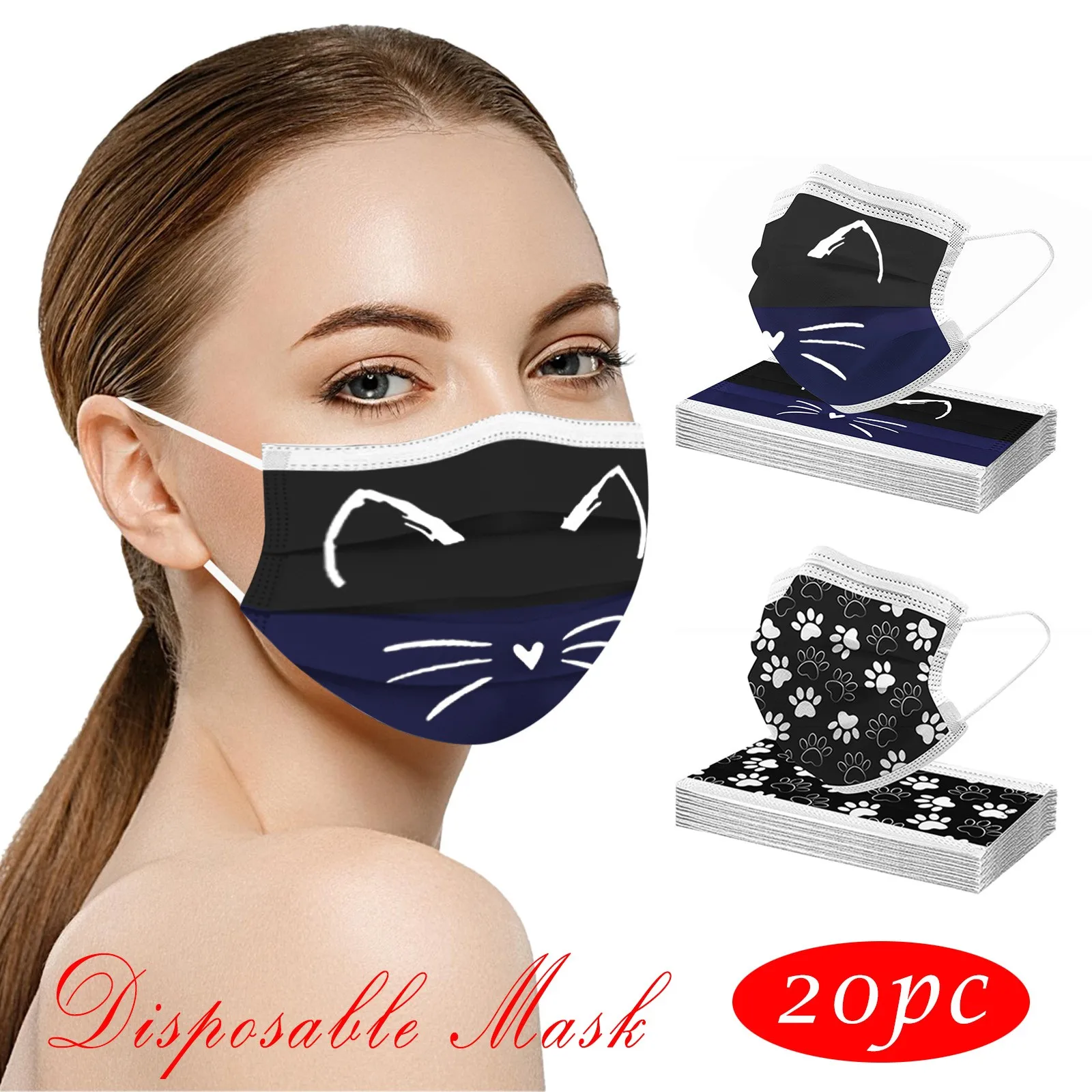20 штук одноразовые взрослые рот Кепки смешное лицо маска с принтом кота Maskn