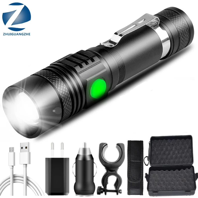 

XP-L V6 XM-L2 T6 USB Перезаряжаемый светодиодный фонарик алюминиевый масштабируемый водонепроницаемый фонарик 18650 Аккумулятор для велосипеда фона...