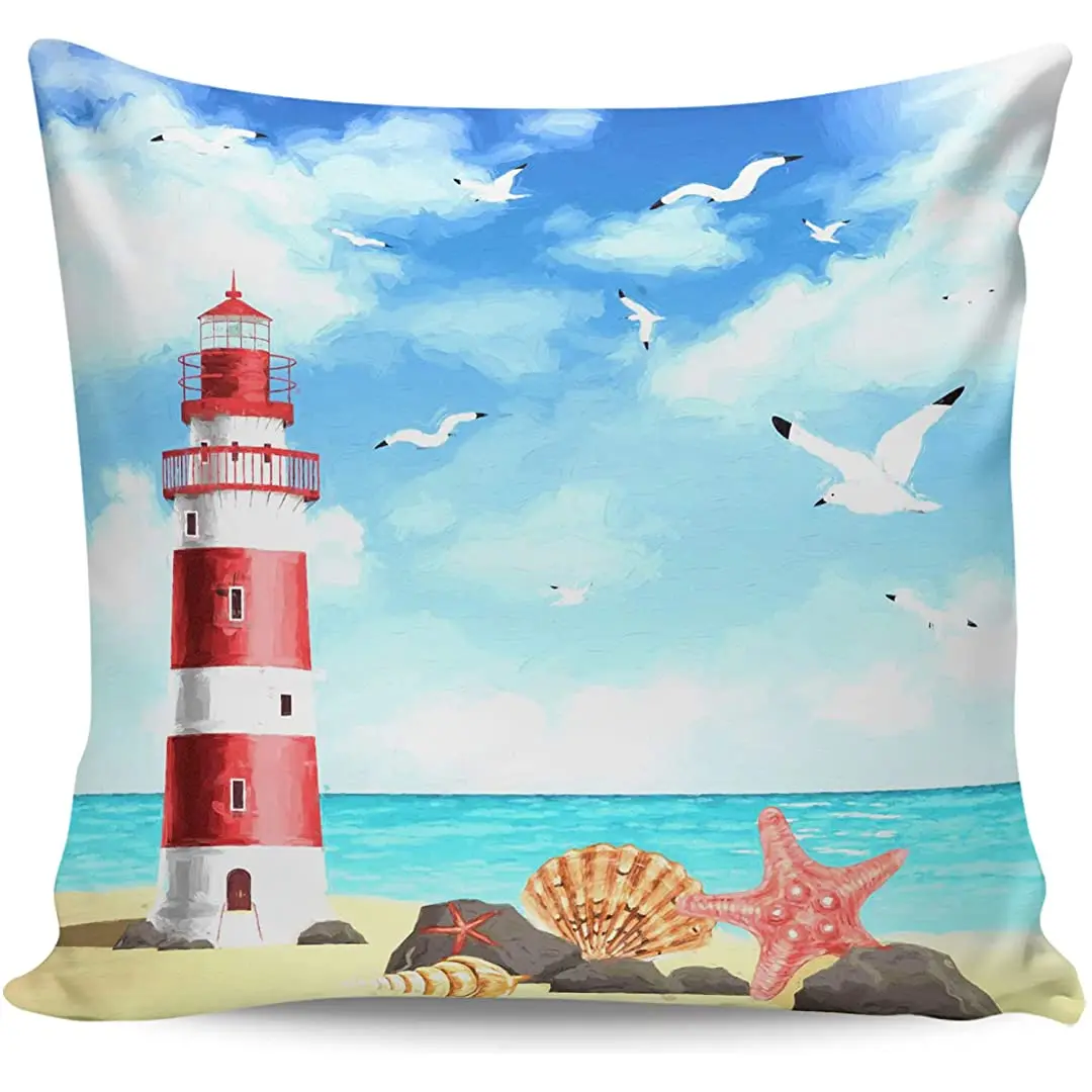 

Наволочки декоративные квадратные короткие с рисунком морской звезды и ракушки