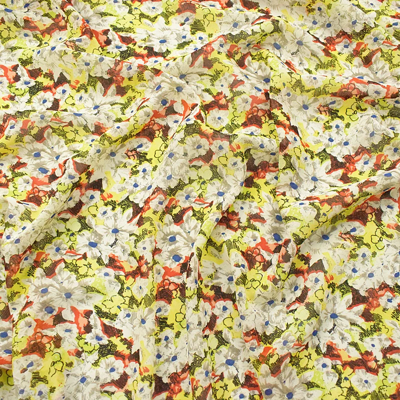 

100*148cm High-viscosity Chiffon Fabric Spring And Summer Calico Fabric Fluorescent Color Small Floral Handmade DIY Fabric