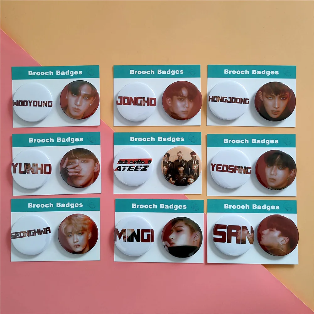 

2pcs/set Kpop ATEEZ Brooch Badge Member HD photo brooches SEONG HWA JONG HO for clothes decoration K-pop ATEEZ Brooch Badge
