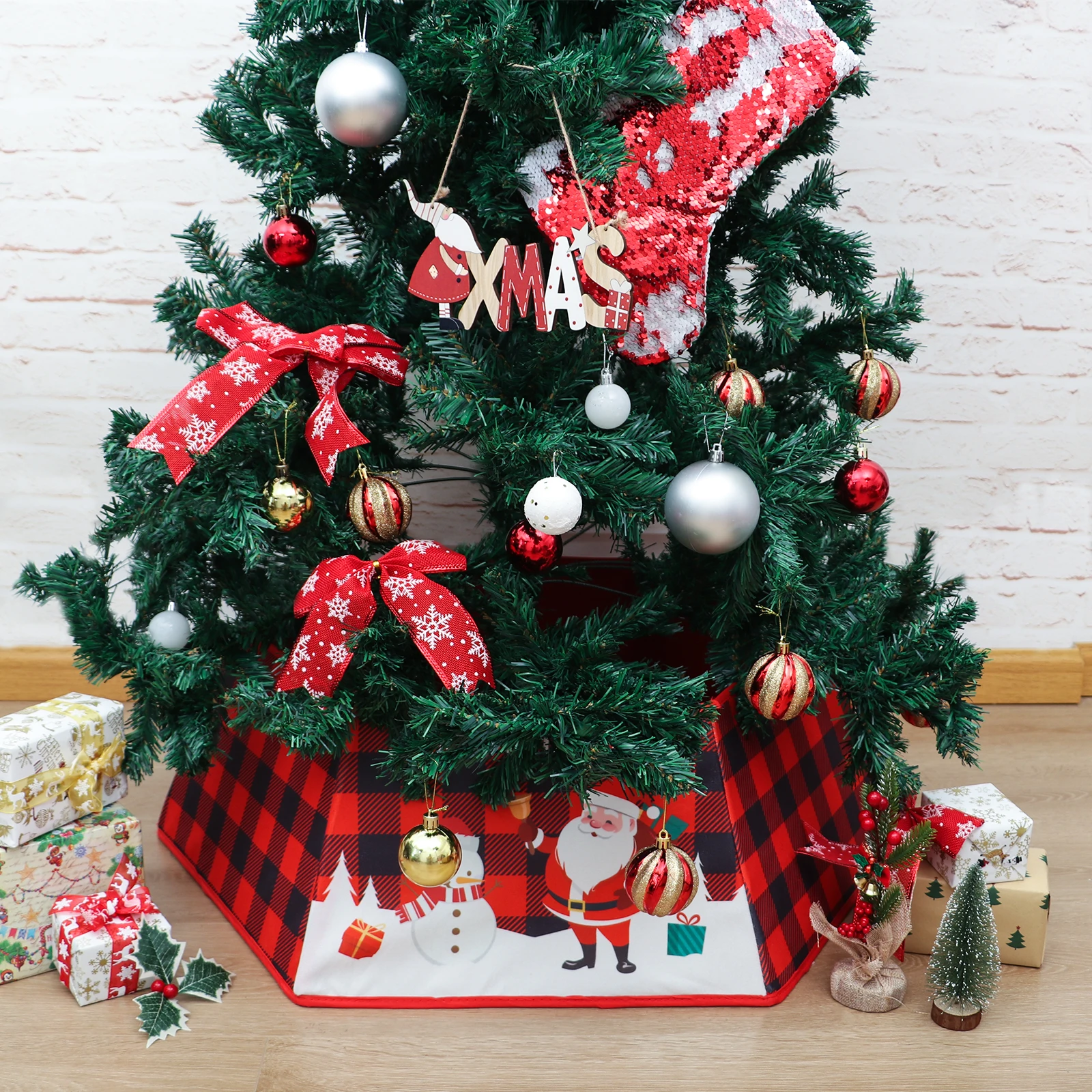 

1 PCS Fabric Christmas Tree Collar Christmas Tree Skirt Square Christmas Tree Ring