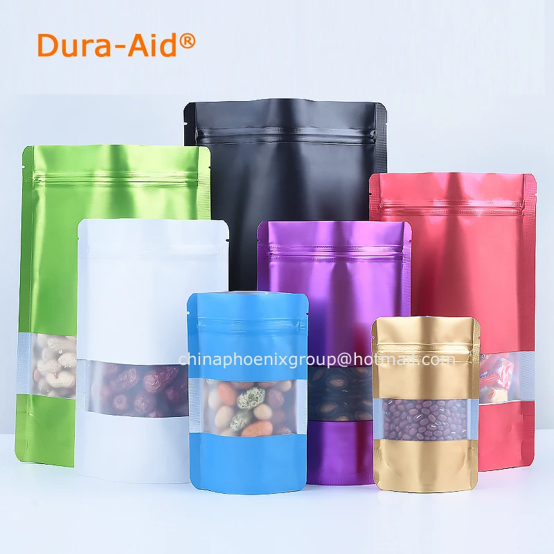 

Dura-Aid 100pcs/lot Stand up Matt Aluminum Foil Window Ziplock Bag Doypack Coffee Powder Package Bag Frosted Window Gift Pouch