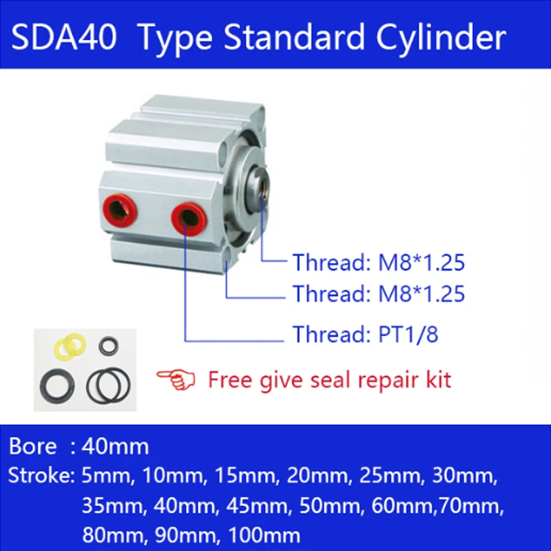 

SDA40*25, 40mm Bore Compact Air Cylinders Dual Action Air Pneumatic Cylinder SDA40X25,SDA40X30,SDA40X40,SDA40X50