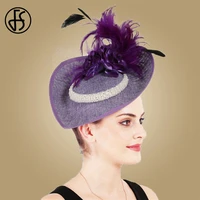 fs big fascinators hat for women flower feather cocktail church hats elegant ladies party formal fedora lady wedding headwear