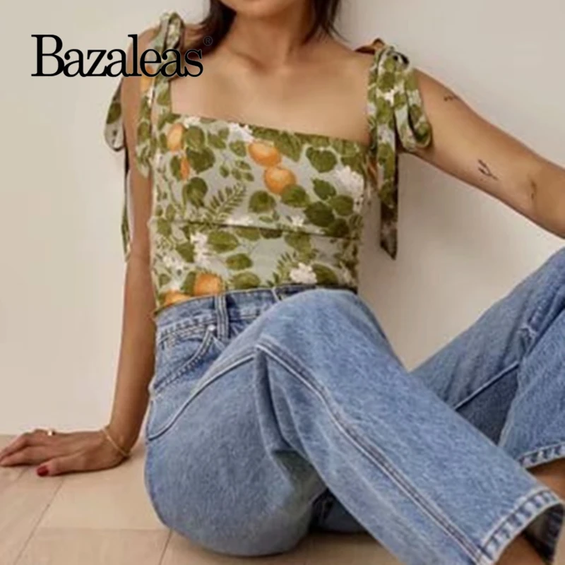 Магазин 2024 зеленый тонкий Топ траф с желтым лимонным принтом эластичная майка