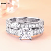 aiyanishi fashion 925 sterling silver wedding ring set princess finger ring set for women silver engagement bridal rings jewelry