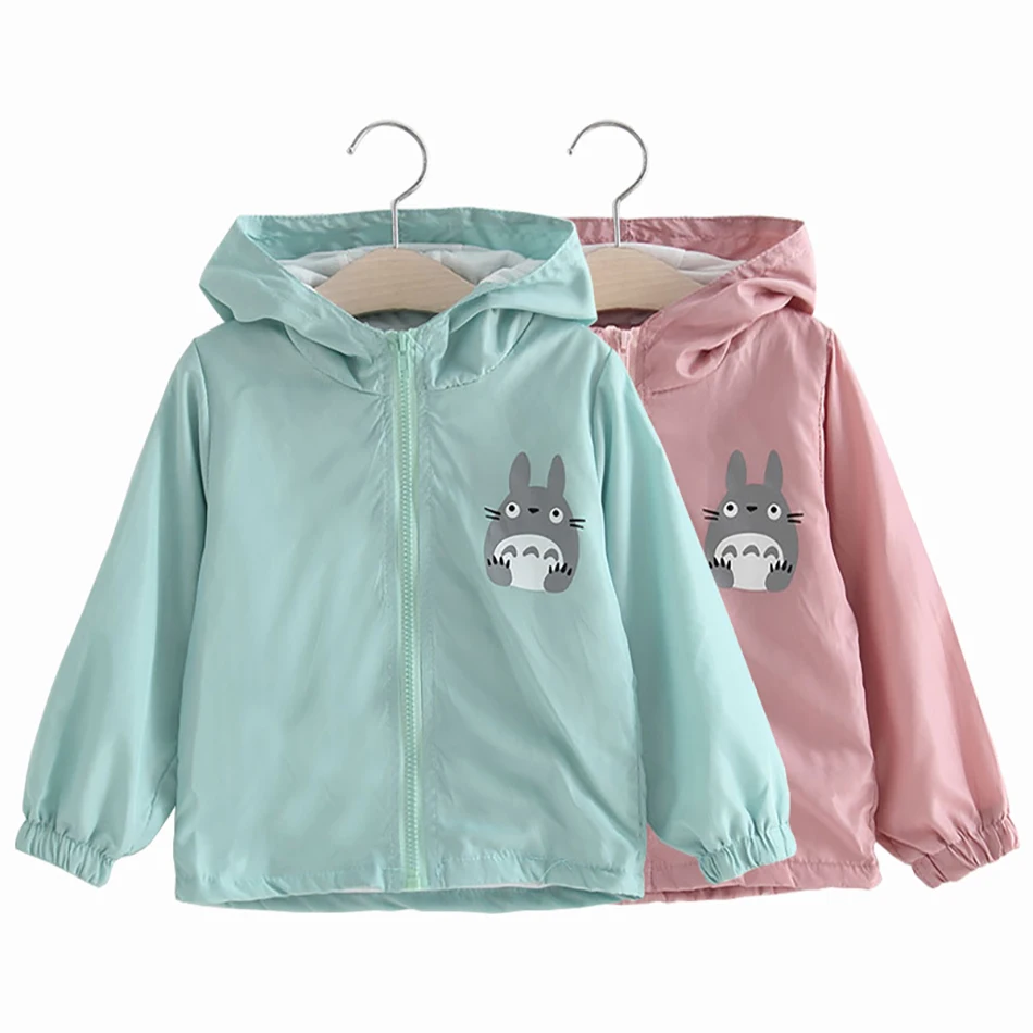 Girls Windbreaker Clothes Hooded Cartoon Print Spring Autumn Children Casual Outwear Clothing Jackets For 2-7 Years Kids | Детская