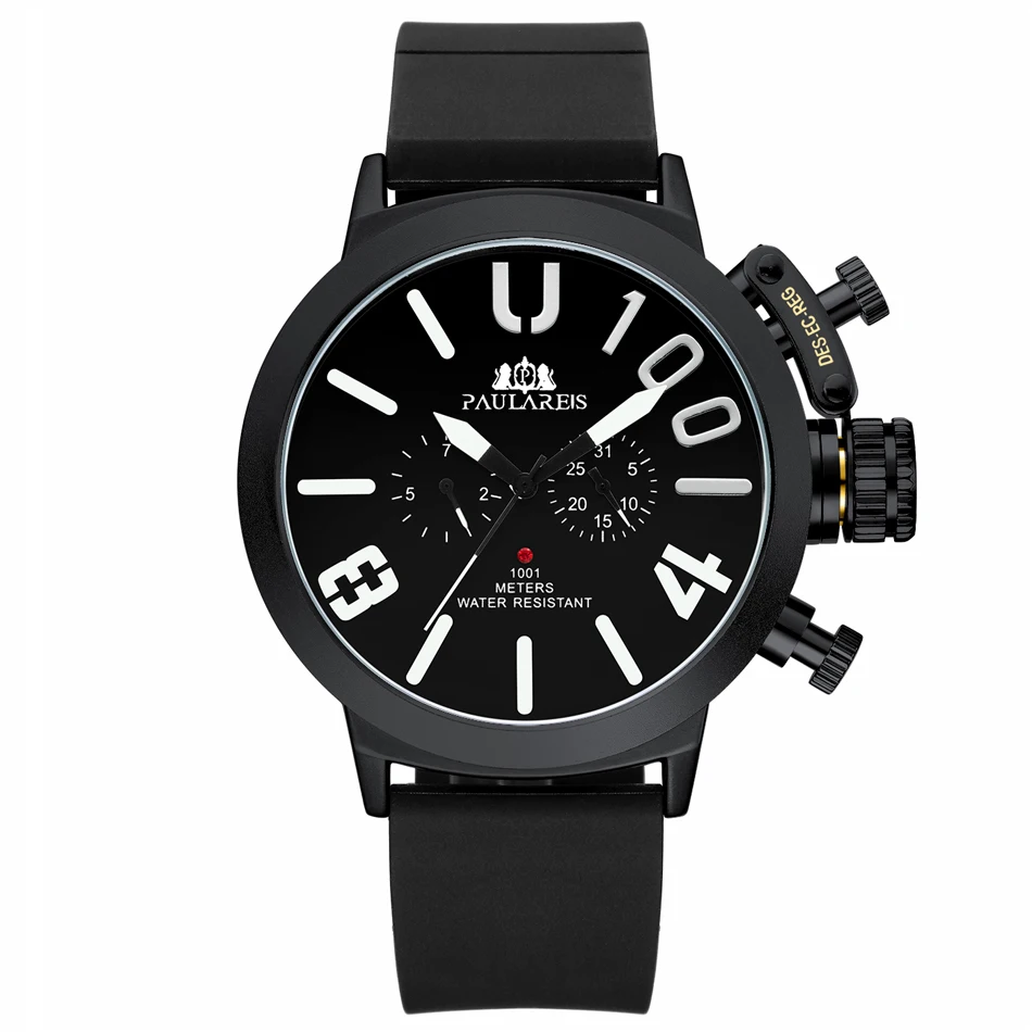 Pulseira de Borracha Automático Auto Vento Mecânico Preto Prata Case Barco Laranja Azul Amarelo Cinza Clássico u Men Grande Face 50mm Assista