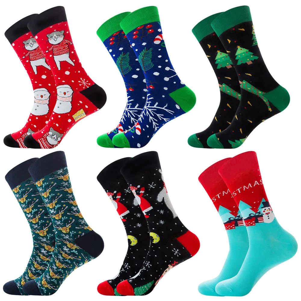 

Men Christmas Socks Funny Xmas Santa Claus Tree Snowflake Elk Snow Cotton Middle Tube Crew Happy Sock Large Size EU 39-46