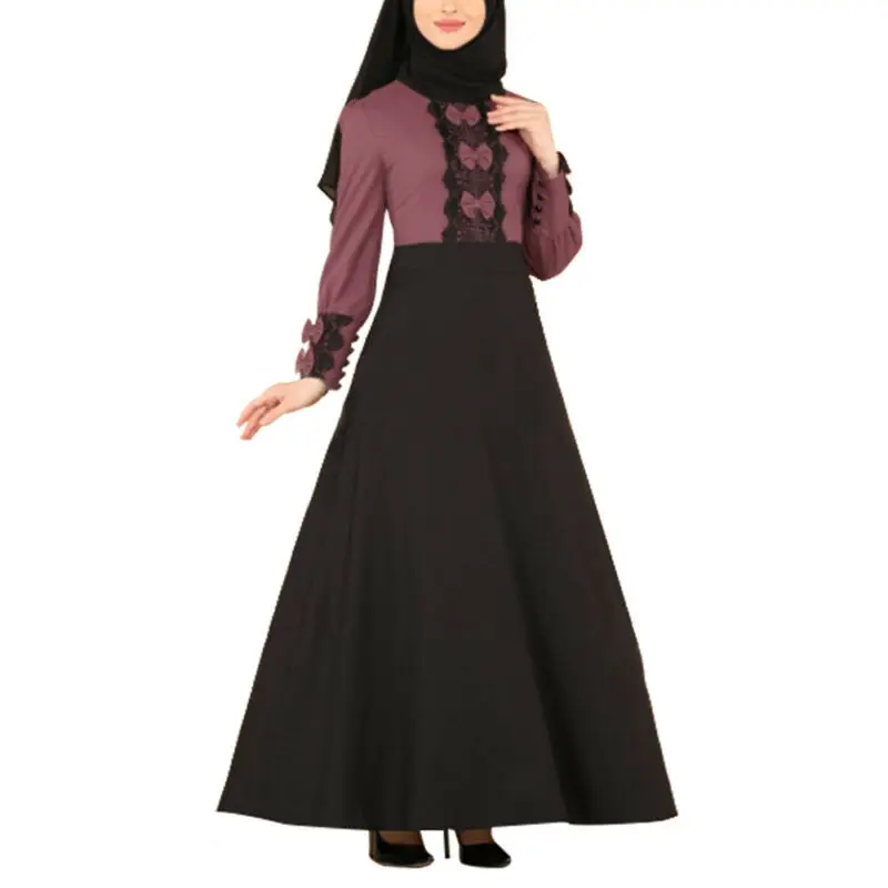 

Woman Abaya Kaftan Abaya Muslim Long Sleeve Maxi Dress Arabic Islamic Robe Plus Size Color Patchwork Muslim Dress Women