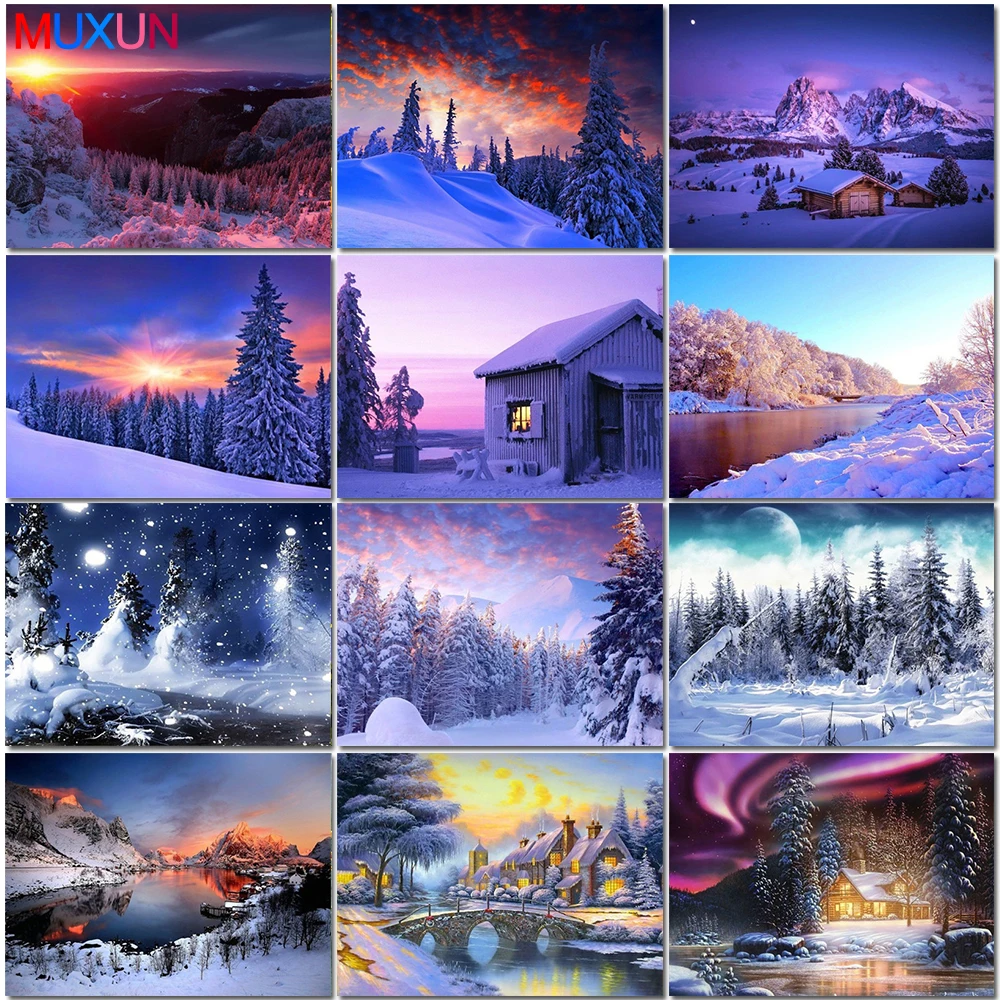 Алмазная живопись сделай сам пейзаж искусство мозаика Зимняя Вышивка крестиком