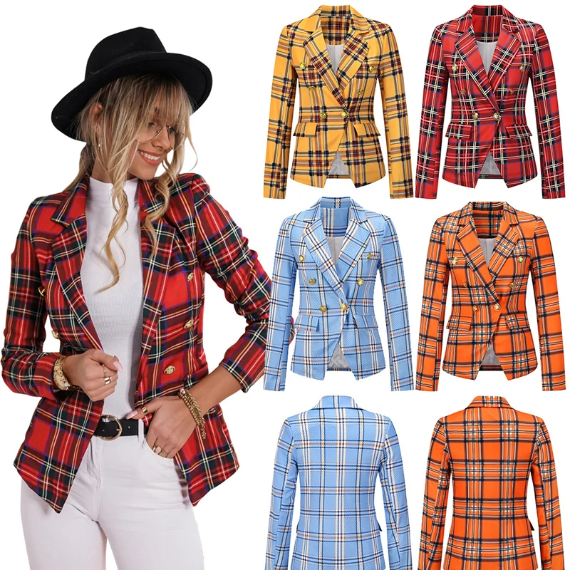 

2021 Autumn Winter Women's Small Suit Korean Version of The Formal Dress Plaid Stitching Casual Slim Temperament Jacket