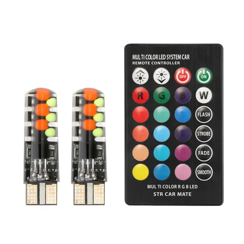 one set rgb bulb T10 Led W5W T10 RGB габаритный фонарь универсальный автомобильный RGB удара 12smds красочные многооконный режим автомобилей лампочки с пульта дистанционного управления - Испускаемый цвет: one set rgb bulb