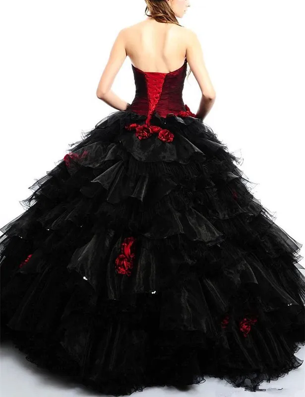 Красно-черные платья для Quinceanera подходящие куртки тюлевый корсет ручной работы