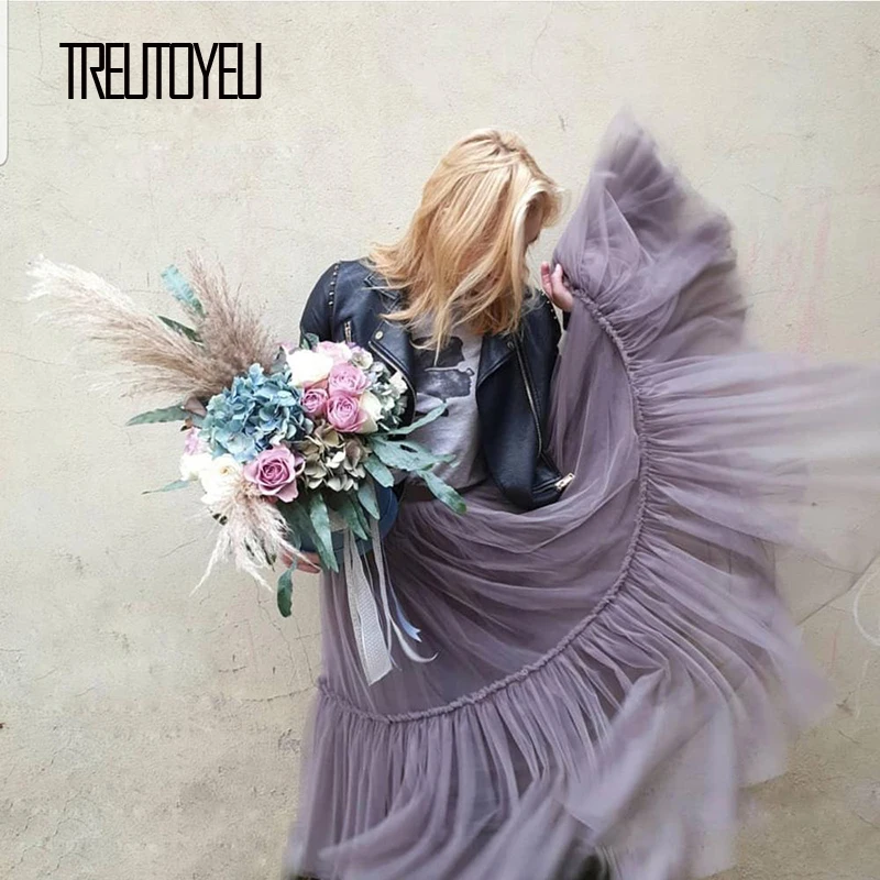 

Treutoyeu Vintage Gothic Black White Pleated Long Tulle Skirt Tutu Femme High Waisted Runway Soft Mesh Skirts Womens 2021 Jupe